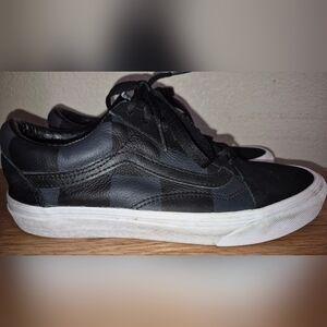 Vans Men's 7.5 Women's 9,Old Skool Leather Black/Pewter Large Check Checkerboard